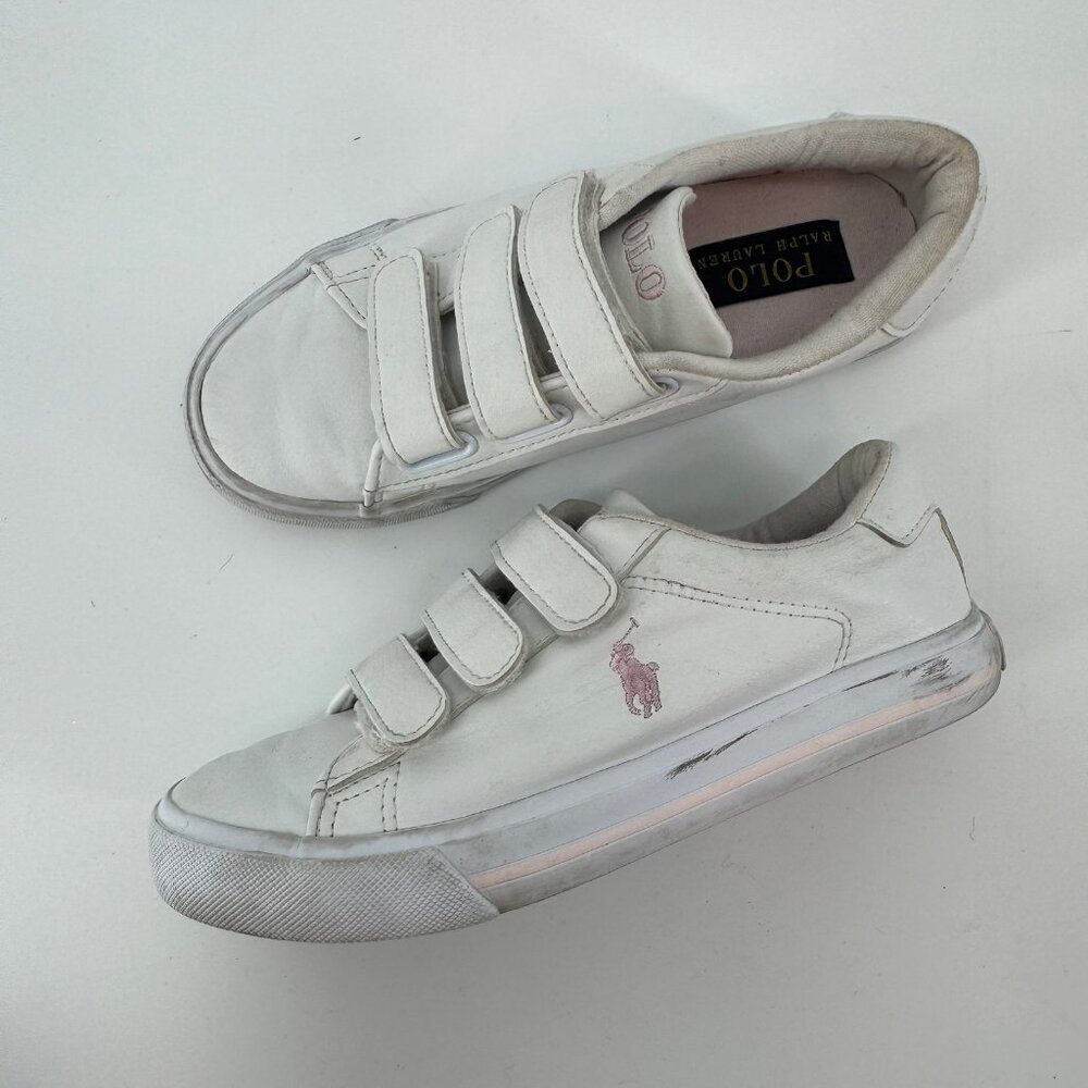 Polo Ralph Lauren Sneaker Size 13.5 Kids White Easy Strap Skateboard